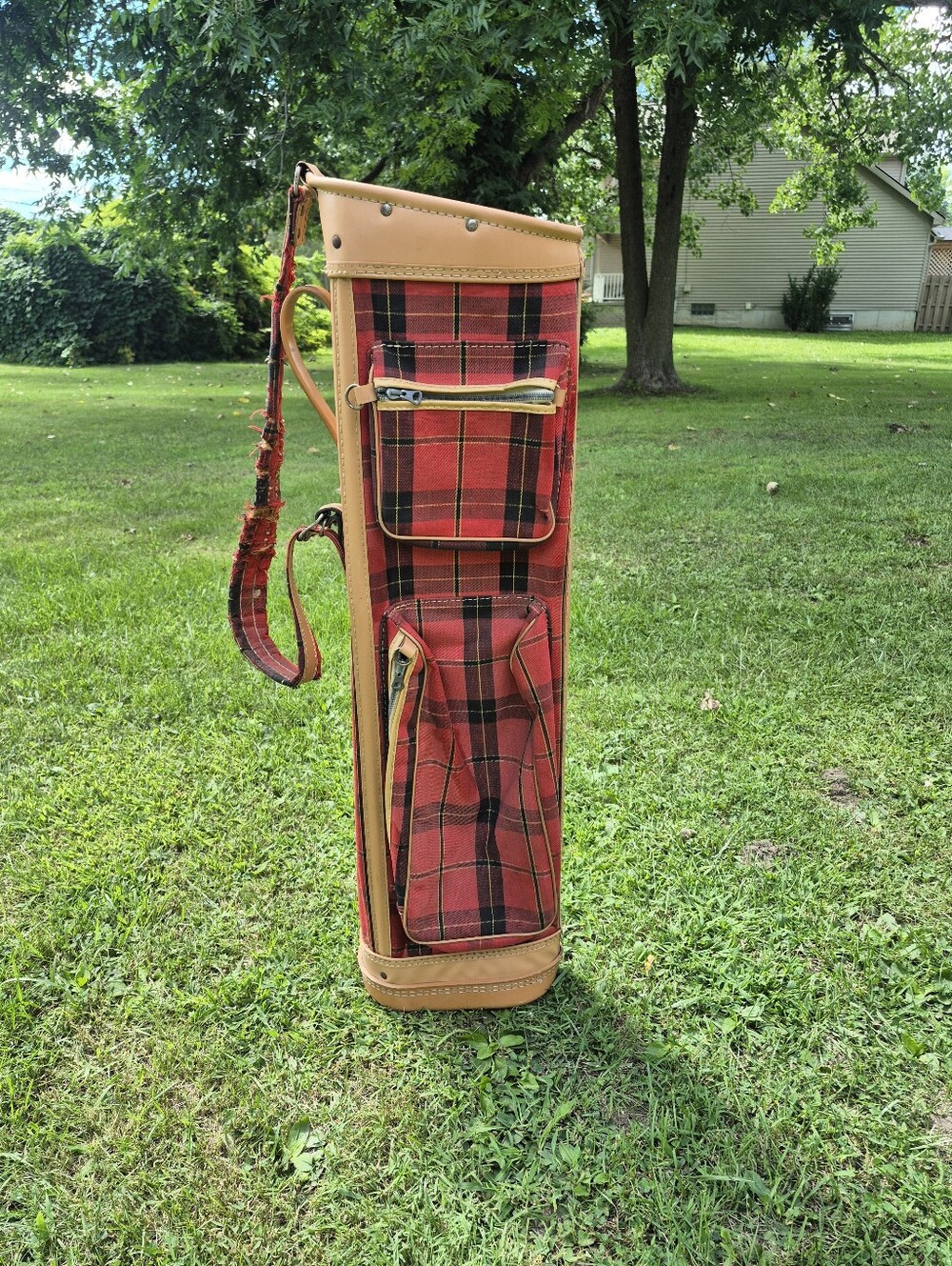 Vintage Wilson Indestructo Tartan Plaid 3-way Golf Bag 1950s-60s w/ Carry Strap